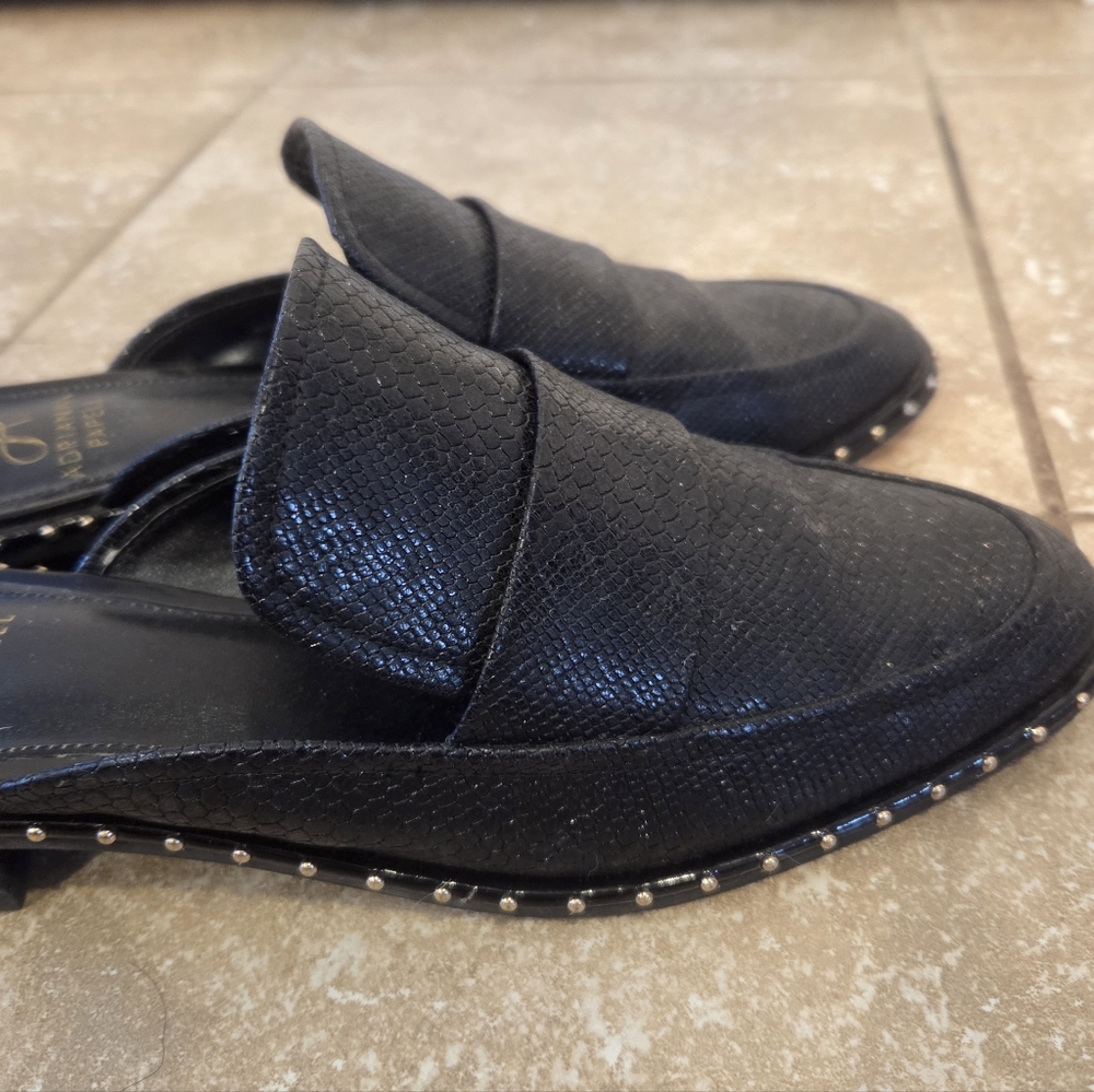 Adrianna Papell Women's Black Leather Loafer Slip On Stud Mules Shoes. 8 Preppy - Picture 2 of 7